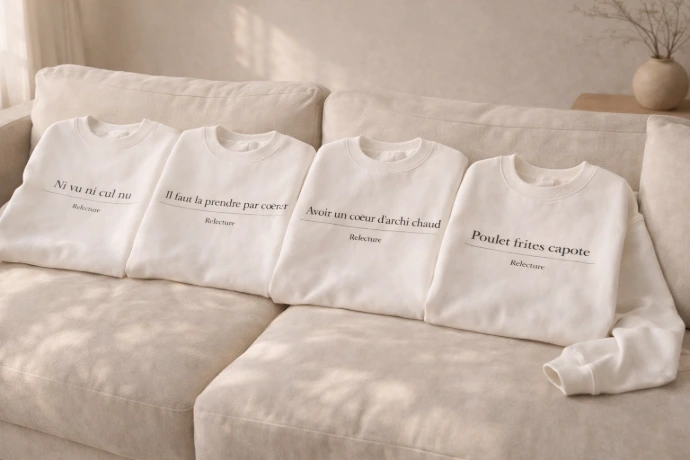 Sweats Relecture sur canapé beige